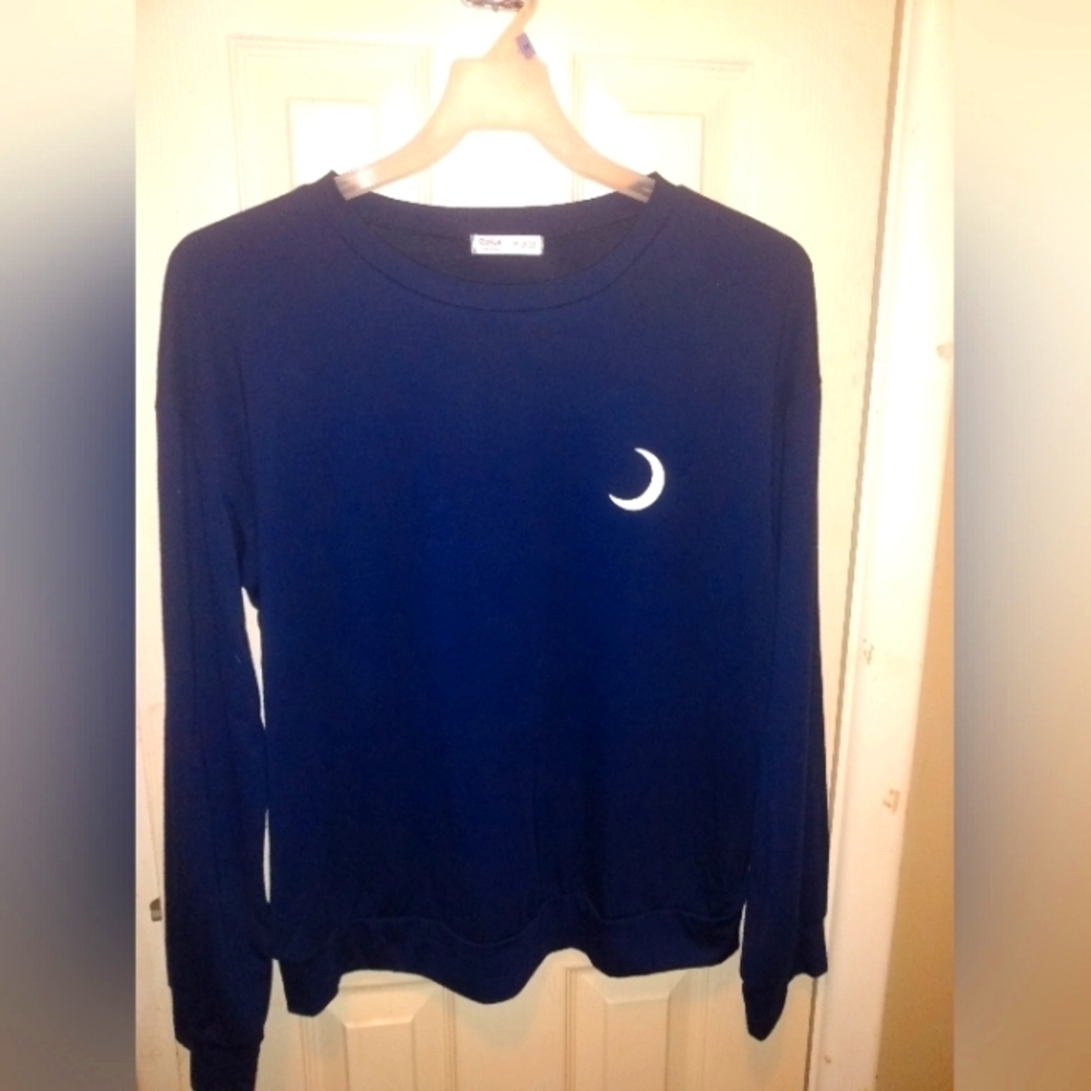 Navy Blue Lightweight Sweatshirt With Crescent Moon